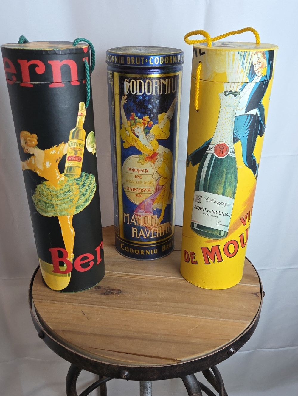 Apple Green & Gold Decorative Cylindrical Tin..two Cardbaord, one Tin